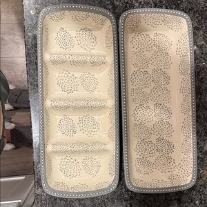 Elegant Cream and Gray Floral Tray Set of TWO